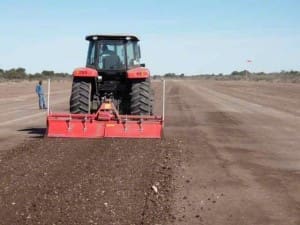 Tractor pulled rotovator being used for EBS stabilization 