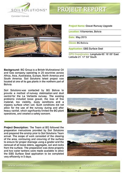 BG Bolivia La Vertiente Airstrip Upgrade with EBS Soil Stabilizer